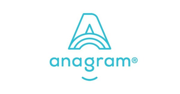 Anagram logo with stylized blue letter A and curved smile design.