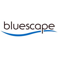 Bluescape logo with blue wave under the text
