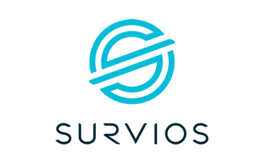 Blue logo with circular design.